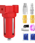 One Quarter Inch NPT Air Desiccant Dryer System With Beads Bag, aluminum body, fittings, and beads for compressed air drying.