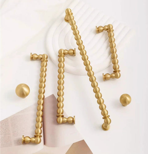 Antique Brass Ball Drawer Pulls, Solid Brass Cabinet Handles With 3.0 Inch Hole Centers, 3.54 Inch Length, 11mm Ball Diameter, Brushed Brass Finish