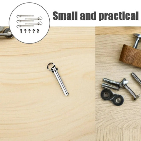 Heavy Duty Stainless Steel Folding Fan Rivet Nut Repair Kit Featuring Five Sets Of Tight Grip Shaft Fasteners For Smooth Cruising Motion And No Sweat Handheld Fan Revamp, showing small metal rivets on wood.