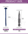 100 Piece Pocket Hole Screw Set 8 By Two And A Half Inch Coarse Thread Self Tapping Screws with square drive bit sizes shown
