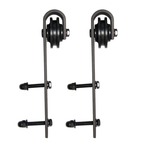 Top mount hardware hangers for Double Sliding Lite Panel Barn Bypass Doors 64 By 84 Inch with rail kit, black steel finish