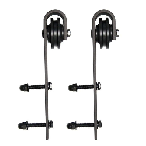 Door hardware for Boss Interior Barn Door Set Bypass Sliding Doors With Frosted Glass And Solid Wood Panels 48 X 96 Inches Black Finish