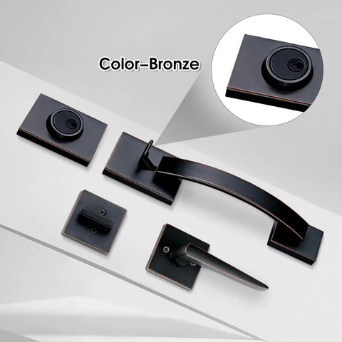 Double Door Handle Set With Keyed Entry And Dummy Handles In Venetian Aged Bronze For Front And Back Doors Adjustable.