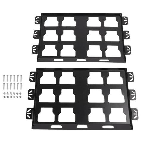 High Grade Stainless Steel Mending Plate And Toolbox Bracket 2 Pack Designed For Mad Holding Power With Zero Hassle Lock Down Hardware, two black brackets with hardware.