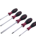 Extra Heavy Duty Slotted And Phillips Screwdriver Set 5 Piece Non Slip Grip Full Size With Precision Machined CRM72 Tool Steel Tips