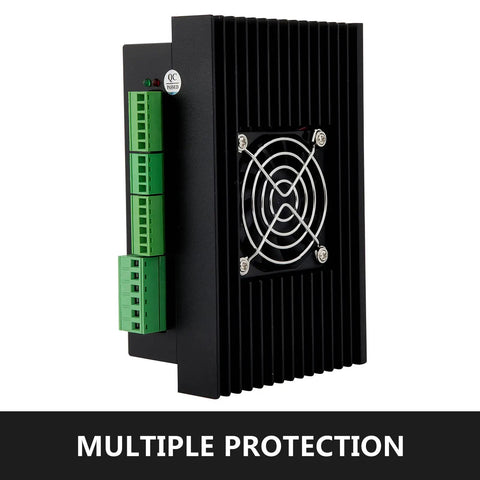 Black 1 Stepper Servo Motor With Closed Loop Control, side view of green connectors and fan, showing over current protection