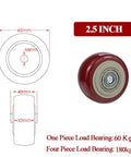 Close-up of 2.5 inch Heavy Duty 4 Pc Wheel Casters Lot With Solid PVC Treads for transporting equipment easily.
