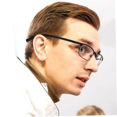 Side view of a man wearing glasses with 2 Pairs Spectacle Temple Replacement Arms For A Comfortable Fit And No Sweat Install Durable Design