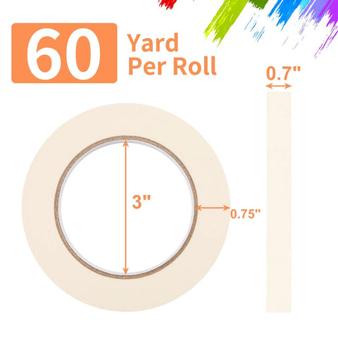 Heavy Duty Painter Tape White Masking Tape 0.7 Inch Wide By 60 Yard Long Three Rolls For Clean Sharp Paint Lines On Walls Wood Glass And Trim Residue Free Removal And Easy Peel For DIY Home Improvement Craft Projects And Classroom Use