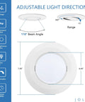 Jolux 6 Pack 5/6 Inch 5CCT LED Can Light Gimbal Retrofit Downlight with adjustable beam angle and dimensions.