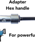 Beefy Carbon Steel Keyless Chuck Adapter For Easy Drill To Earth Auger Connection with three interchangeable bits shown