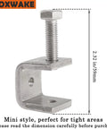 Mini C Clamps Stainless Steel 0.83 Inch For Working shown in side view with 2.32 inch height and threaded screw, ideal for tight areas.