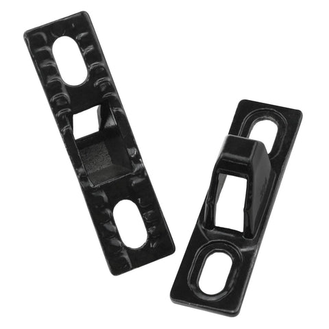 70 Type Sliding Door Keepers Stainless Steel Lock Keeps For Sliding Glass Doors And Sliding Patio Doors With Mounting Screws Black 52.5 x 14 x 19 Mm Corrosion Resistant Durable Hardware 2 Pack, shown front and side view