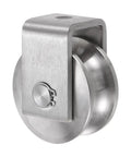 U Groove Wheel Pulley 304 Stainless Steel 2.7 Inch Diameter Track Wheel Built To Last Heavy Duty 2000 Lb Capacity For Sliding Gates And Industrial Machinery Groove Width 0.87 Inch Rust Resistant, stainless steel side view