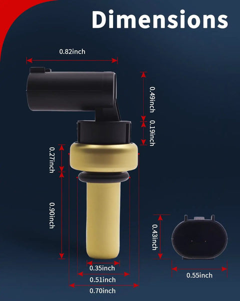 Engine Coolant Temperature Sensor Replacement 55591401 For Cruze Sonic Trax Volt Spark EV L4 1.4L 1.8L Engines 2011 2021 Direct Fit High Quality Sensor Plug And Play Long Lasting Performance. dimensions diagram with 2-pin connector