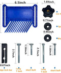 Workhorse Stackable Featherboard Rig For Table Saw Router And Bandsaw With Tight Lock Anti Kickback Bar T Track Mount Blue Grip Handles No Sweat Setup parts with measurements and details.