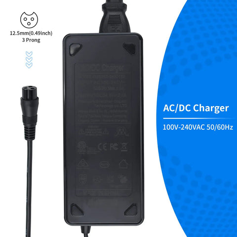 54.6V 2A Electric Scooter Charger For 48V Li-Ion Batteries, 120W Power Supply With GX16 M16 3 Prong Connector in black