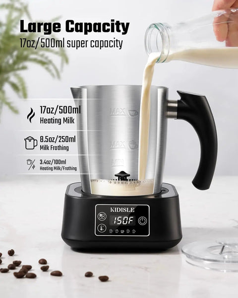 5 In 1 Milk Frother And Steamer With Adjustable Temperature 17 Oz Detachable Frother Stainless Steel Pouring Milk