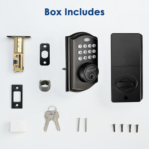 Box contents of WiFi Smart Deadbolt With Keyless Entry And Remote Unlock No Key Needed Easy Install Electronic Door Lock