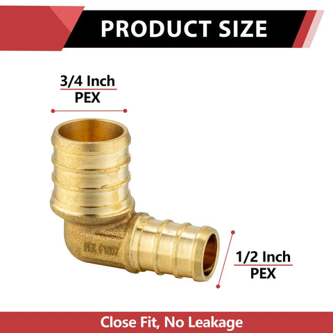 Pack Of 10 Three Quarter Inch Pex To One Half Inch Reducing Elbow Brass Crimp Fittings Pro Grade For Pex Tubing ASTM F1807 Lead Free Works With Stainless Steel Clamp And Copper Crimp Ring Systems