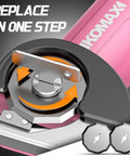 Close-up of Heavy Duty Cordless Electric Scissors With Three Razor Blades showing the blade replacement mechanism and additional blades.