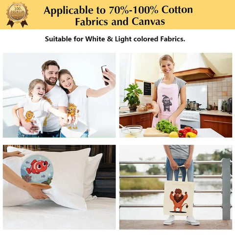 Tru Light Heat Transfer Paper for Inkjet and Laser Printers 8.5x11 sheets used on various light fabric items like shirts and tote.