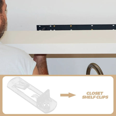 Man installing Plastic Shelf Support Pegs Kit 80 Pcs Self Locking Clips For Cabinets And Shelves DIY Friendly Punch Free Baffle Clamps