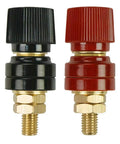 No Sweat M10 Remote Battery Terminals And 250 Amp Jump Post For Quick Terminal Relocation Easy Panel Mount with red and black brass terminals.