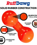 Big Dawg Barbell XL Heavy Duty Solid Rubber Dog Chew Toy For Medium To Large Dogs 40 Lbs And Up shown with grip texture