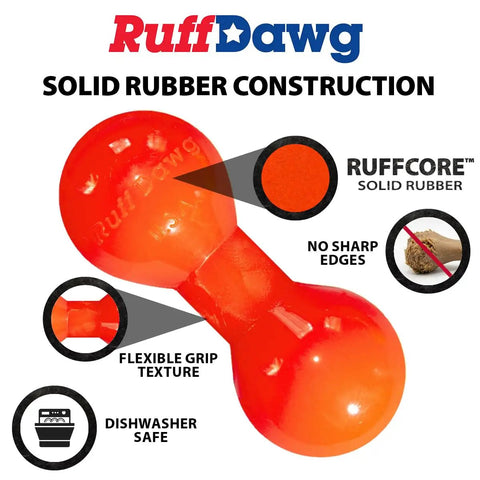 Big Dawg Barbell XL Heavy Duty Solid Rubber Dog Chew Toy For Medium To Large Dogs 40 Lbs And Up shown with grip texture