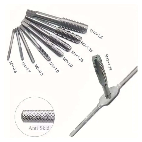 Heavy Duty Multifunction Tap And Die Set 20 Pieces M3 To M12 Metric Plugs Straight Taper Tools For Metalworking Pros And DIY Guys, M3-M12 taps in holder