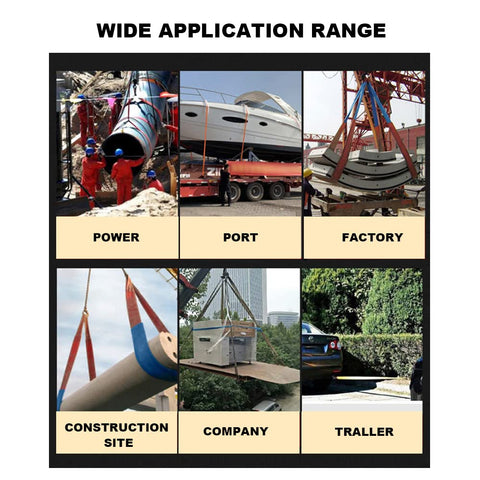 Image showing the wide application range of 1 Inch By 3 Foot Rigging Straps Heavy Duty Lifting Sling With Twisted Eye Web Sling.