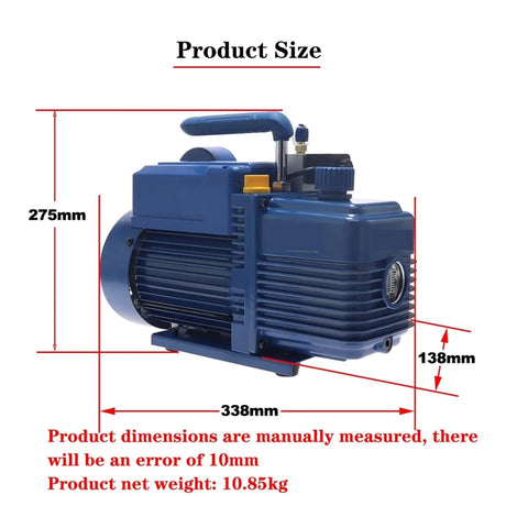 Heavy Duty Two Stage Rotary Vane Vacuum Pump 4 Cfm Rated With Forced Oil System Anti Reflux Design And Gas Ballast Valve dimensions 275mm x 338mm x 138mm.