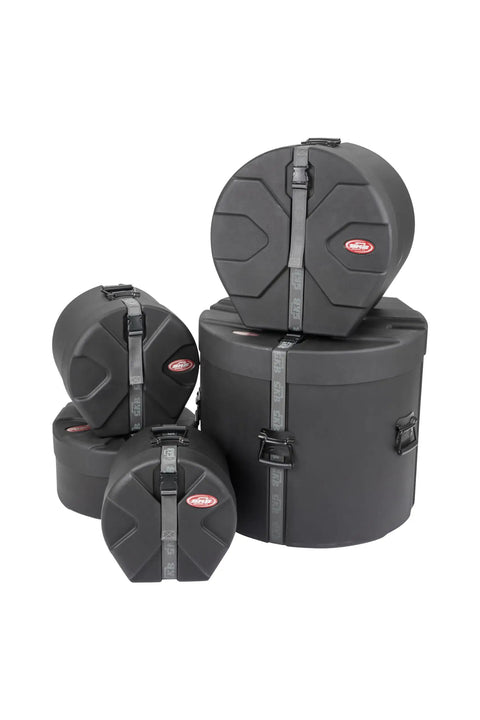 Complete 5 Piece Nested Instrument Case Bundle Featuring Hardcore Foam Cushioning And Dependable Stacking Build, stackable black drum cases.