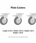 Heavy Duty Swivel Plate Caster Wheel With Standard Mount Bracket For Rough Terrain Replacement On Industrial Carts And Dollies Single Pack with dimensions.