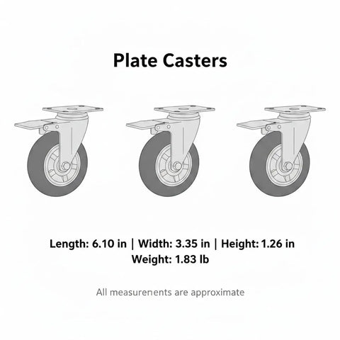 Heavy Duty Swivel Plate Caster Wheel With Standard Mount Bracket For Rough Terrain Replacement On Industrial Carts And Dollies Single Pack with dimensions.