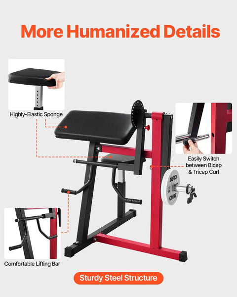 2 In 1 Bicep Curl And Triceps Extension Machine with adjustable seat and strong steel frame for home gym arm workouts
