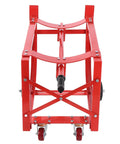 Heavy Duty 55 Gallon Drum Cradle With 600 Lb Capacity And Sturdy Steel Build Perfect For Moving Barrels Around The Shop Using Easy Drawbar Design, red steel frame with wheels