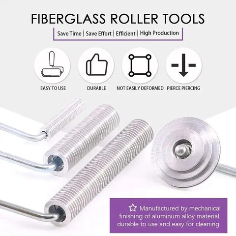 Close-up of Heavy Duty Fiberglass Roller Kit With Detail Brushes showing aluminum alloy rollers for air bubble removal.
