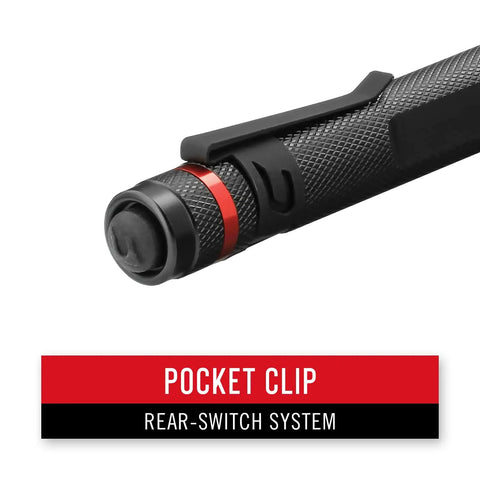 G20 Inspection Beam LED Penlight with handy pocket clip and edge to edge brightness for a defined area up to 9 meters, rear view