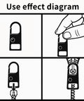 Illustration of Eleven Pieces Zipper Pull Replacement Set Heavy Duty Metal Zipper Repair Kit showing how to attach pull tabs.