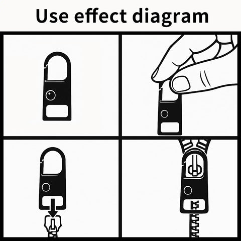 Illustration of Eleven Pieces Zipper Pull Replacement Set Heavy Duty Metal Zipper Repair Kit showing how to attach pull tabs.