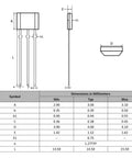 Technical dimensions diagram for 20 Pack AH3503 Linear Hall Sensor 3 Pin Magnetic Detector For Speed Position And Flow Measurement