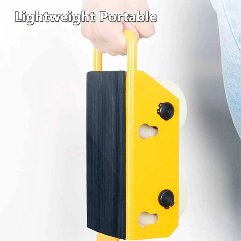 Rock Solid Nylon Wheel Combo Machinery Skate Dolly With Handle For Straight Up Heavy Gear Hauling Modular Roller Skates with yellow handle.