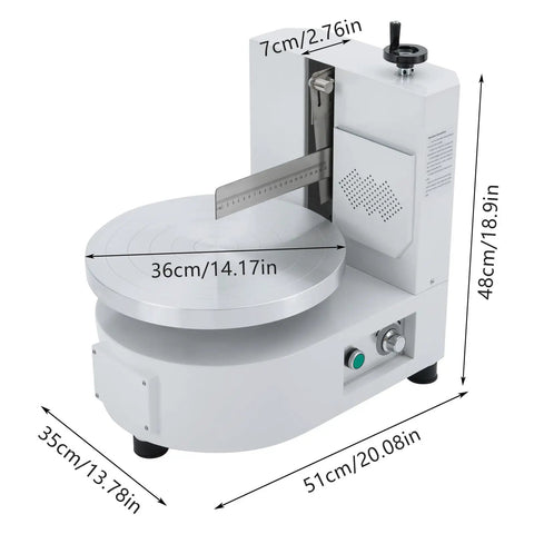 High Performance Cake Decorating Turntable With Adjustable Speed For Even Coating On Four To Twelve Inch Cakes All Metal Build Rock Solid 11 Speeds, detailed dimensions visible
