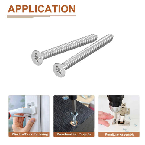 Premium Size 12 X 2.5 Inch Flat Head Phillips Driven Screws, 304 Rust Proof Stainless Steel Wood Fasteners For Furniture Assembly shown in use.