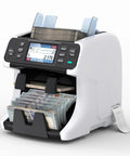 Effortless Cash Counter Machine With Dual Buckets Lightning Fast Mixed Bill Sorting And Legit Currency Verification Featuring Intuitive Touchscreen Interface and built-in printer.