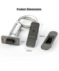 Hidden Bookcase Hinges With Lock For Secret Doors, 304 Stainless Steel Nickel Brushed Finish parts with dimensions shown