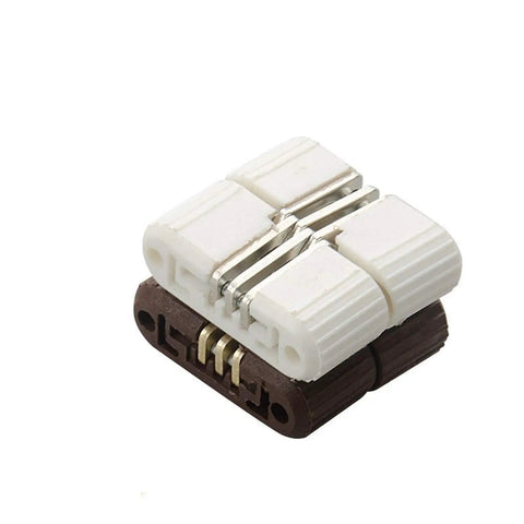 Four Piece No Visible Hardware Hidden Folding Barrel Cross Hinge Set For Dining Tables, brown and white plastic design