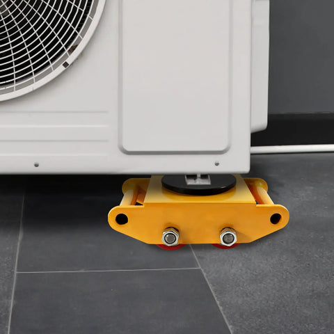 Heavy Duty Machinery Mover Skate Dolly With Four Smooth Rolling Wheels, 13228 lb capacity under machinery on floor.